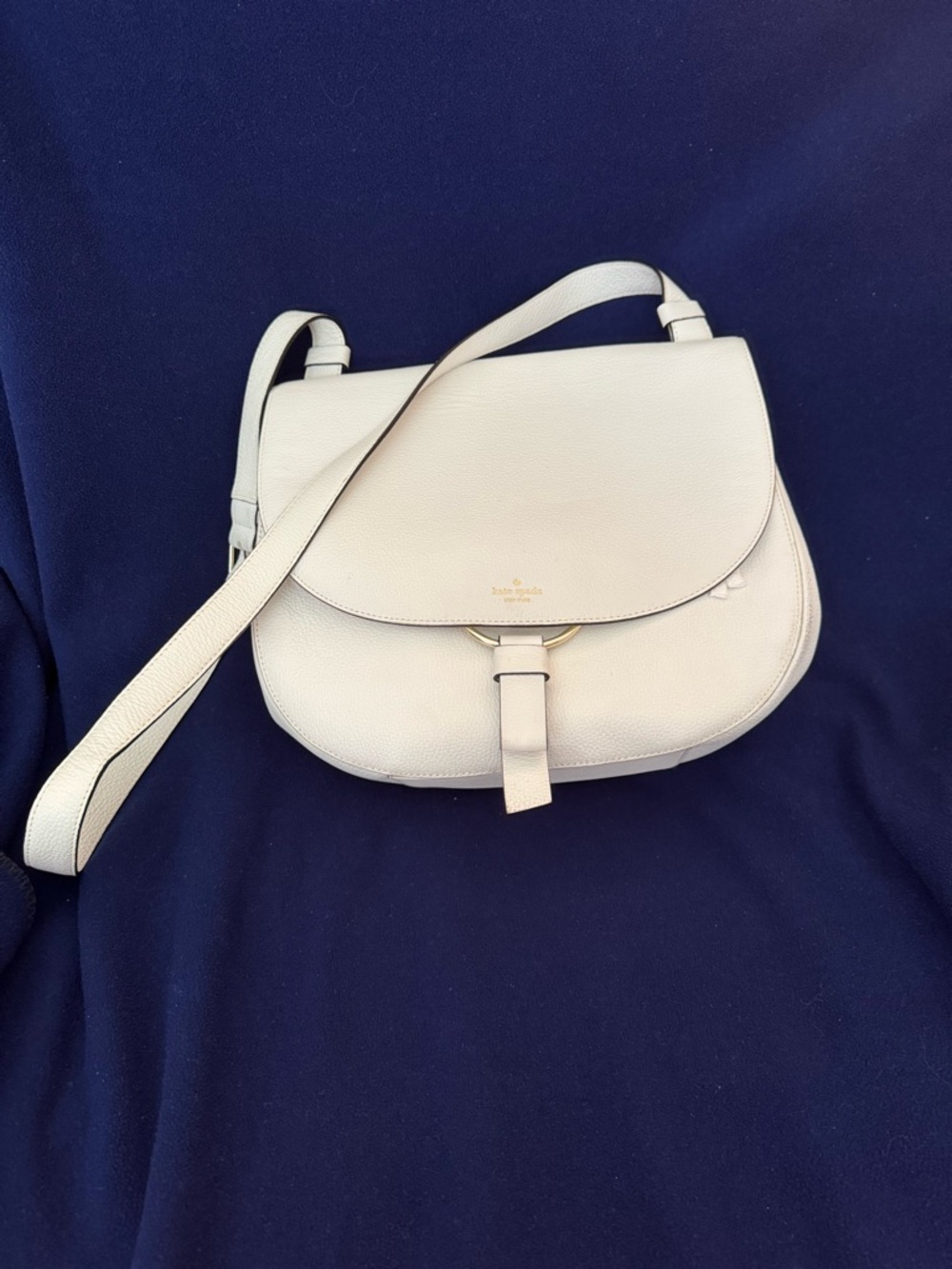 Kate Spade White Pebbled Leather Saddle Crossbody Bag